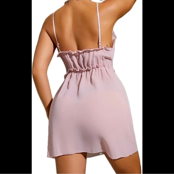Cream Pink, Ruffled, Night Slip - Picture 2 of 7